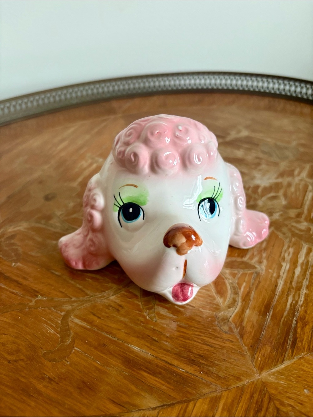 Vintage Ceramic Pink Poodle Head Glasses Holder Retro
